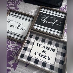 Black and White Plaid Wall Art Set
